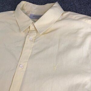 All Saints Shirt Mens Extra Large Yellow Short Sleeve Button 100% Cotton